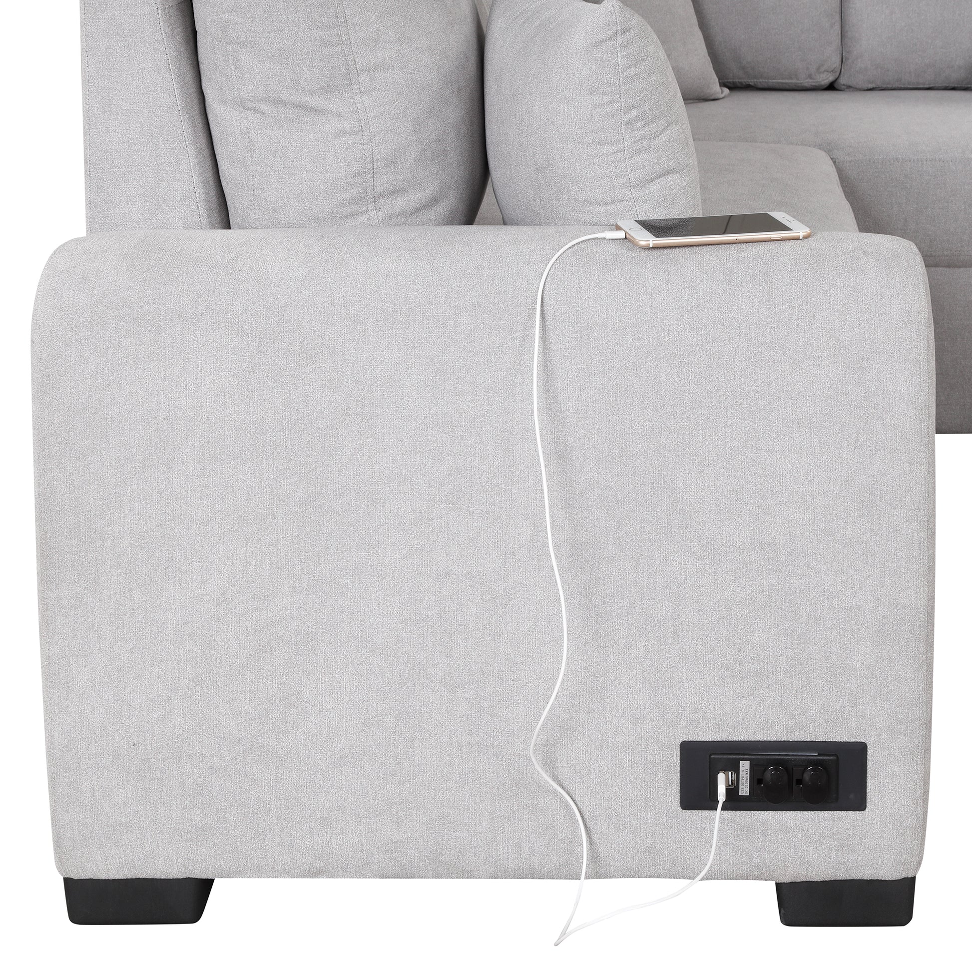 87.4"Sectional Sleeper Sofa With Usb Charging Port And Plug Outlet,Pull Out Sofa Bed With 3 Pillows, L Shape Chaise For Living Room Small Apartment,Grey Old Sku Sg000720Aae Grey Foam Chenille