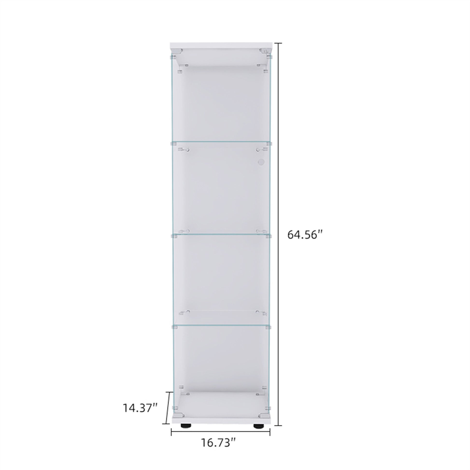 Lighted 4 Shelves Glass Cabinet Glass Display Cabinet With One Door, White White Glass