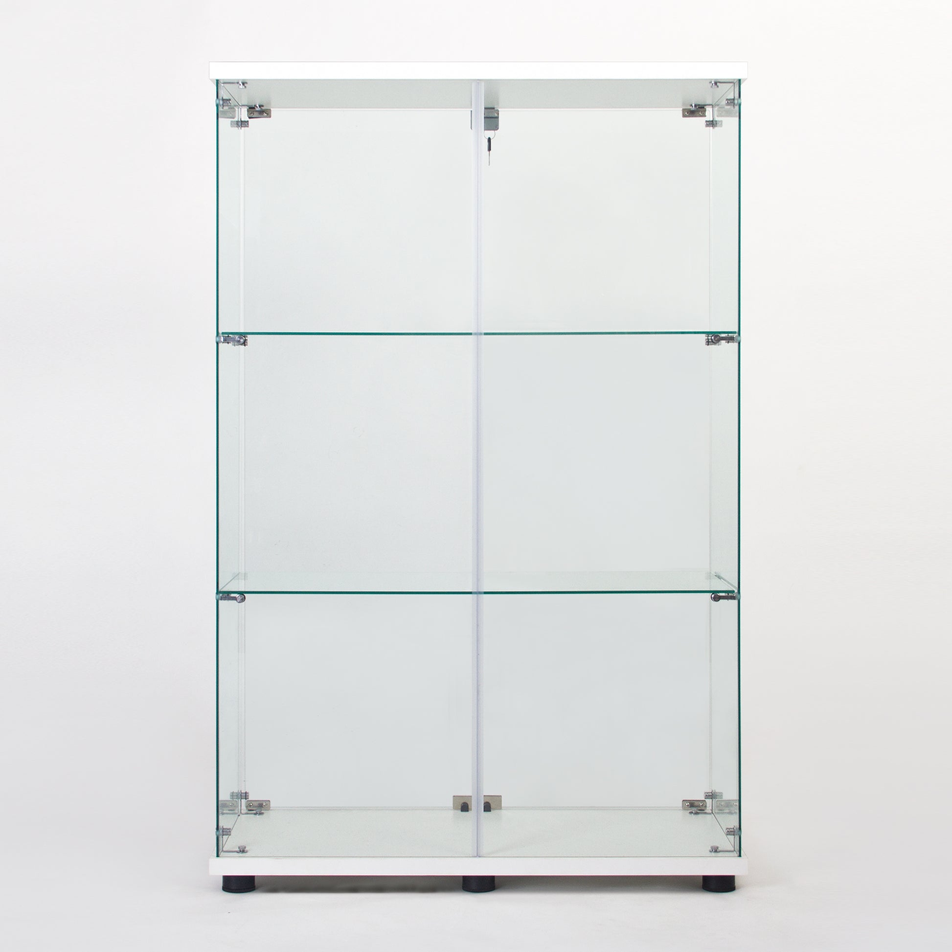 Two Door Glass Cabinet Glass Display Cabinet With 3 Shelves, White White Glass