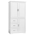 Tall And Wide Storage Cabinet With Doors For Bathroom Office, Three Drawers, White White Mdf