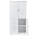 Tall And Wide Storage Cabinet With Doors For Bathroom Office, Three Drawers, White White Mdf