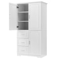 Tall And Wide Storage Cabinet With Doors For Bathroom Office, Three Drawers, White White Mdf