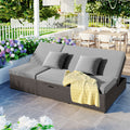 Outdoor Double Sunbed, Wicker Rattan Patio Reclining Chairs With Adjustable Backrest And Seat, Conversational Set For 2 Person, Gray Yes Complete Patio Set Gray Water Resistant Frame Water Resistant Cushion Garden & Outdoor Casual Sofa Seating Groups