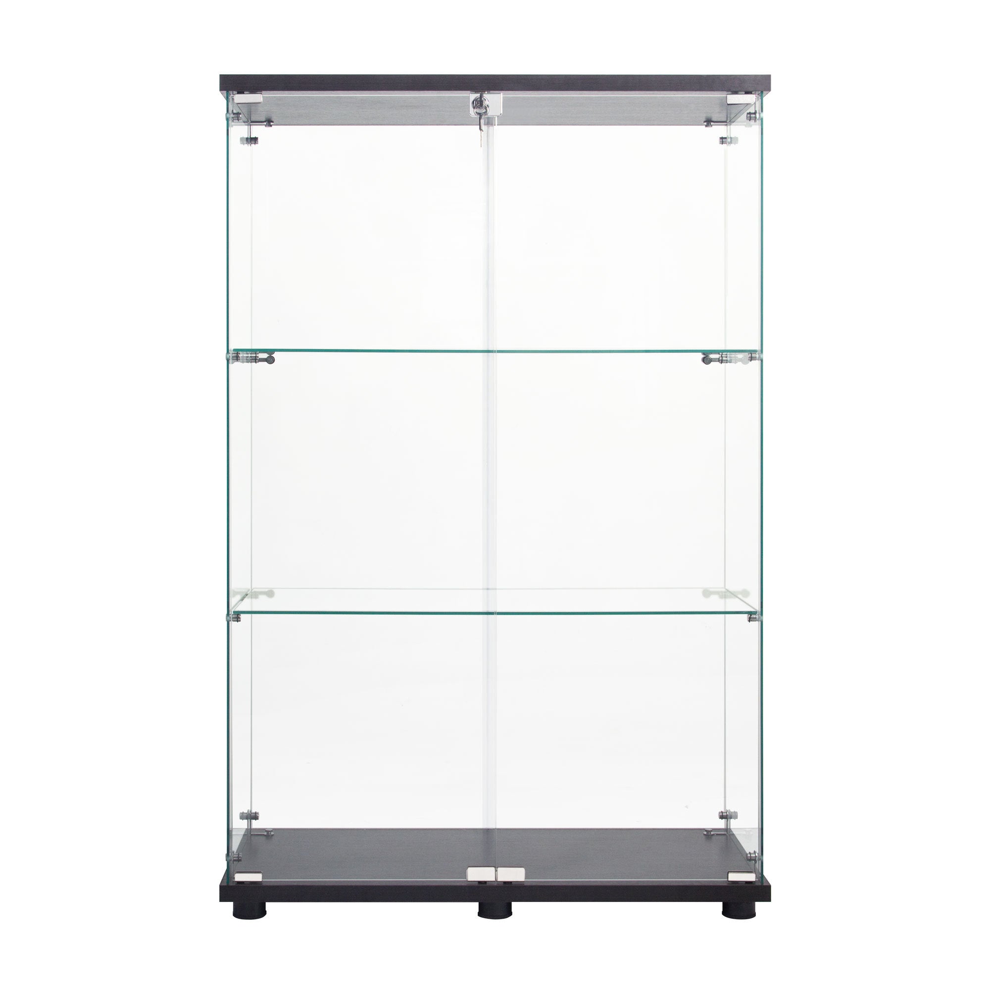 Two Door Glass Cabinet Glass Display Cabinet With 3 Shelves, Black Black Glass