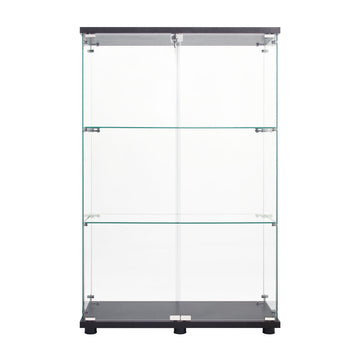 Two Door Glass Cabinet Glass Display Cabinet With 3 Shelves, Black Black Glass