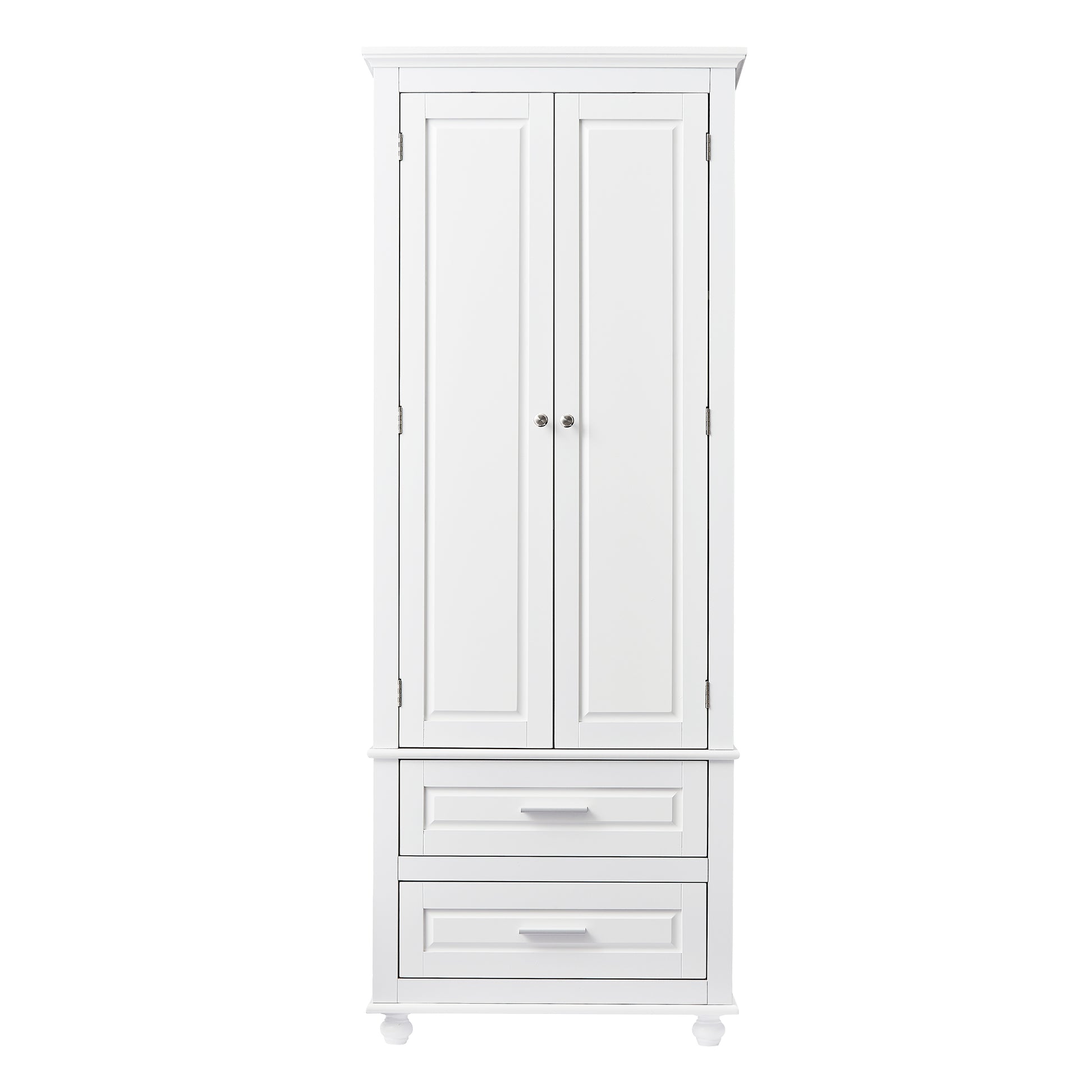 Tall Storage Cabinet With Two Drawers For Bathroom Office, White White Mdf