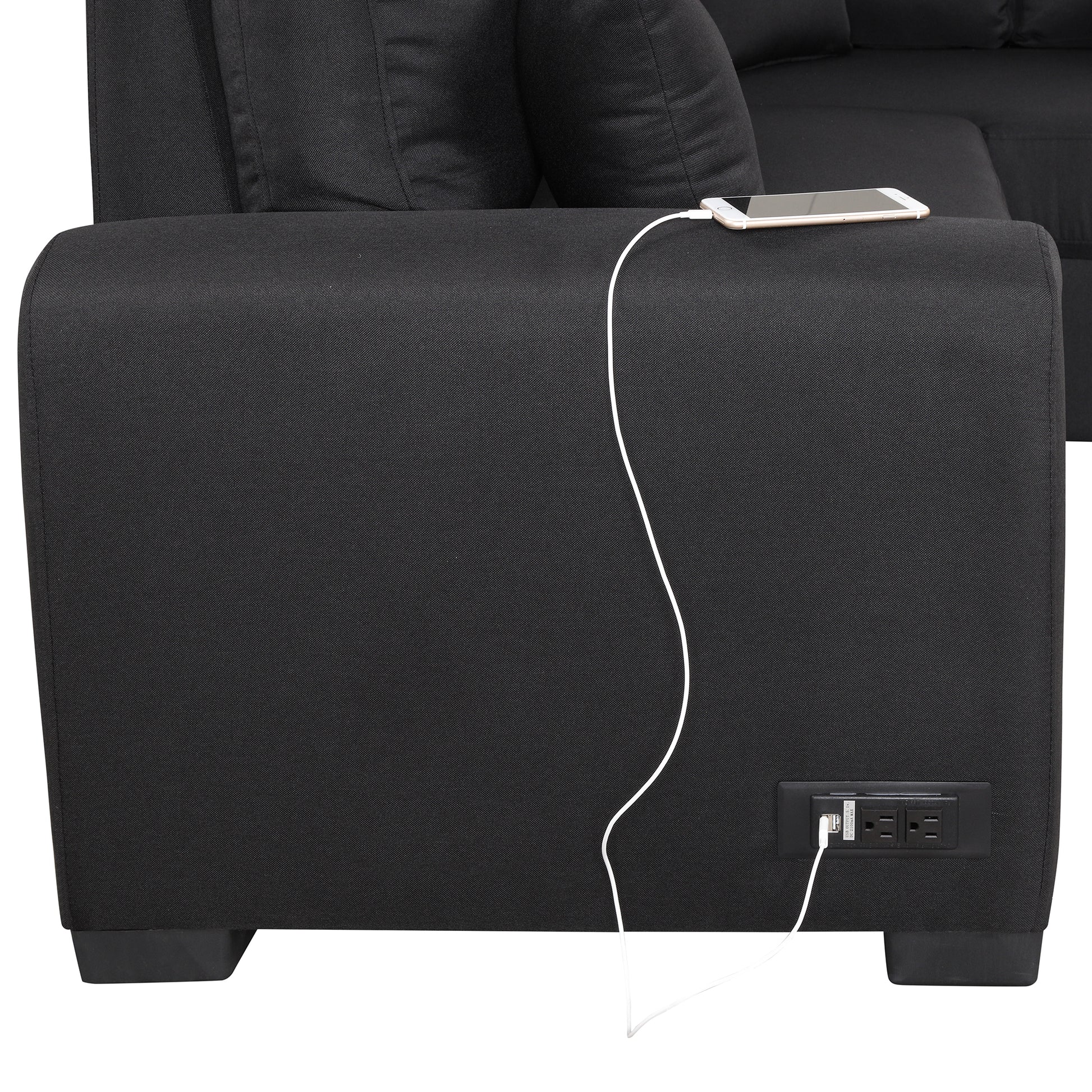 87.4"Sectional Sleeper Sofa With Usb Charging Port And Plug Outlet,Pull Out Sofa Bed With 3 Pillows, L Shape Chaise For Living Room Small Apartment,Black Old Sku Sg000720Aab Black Foam Linen