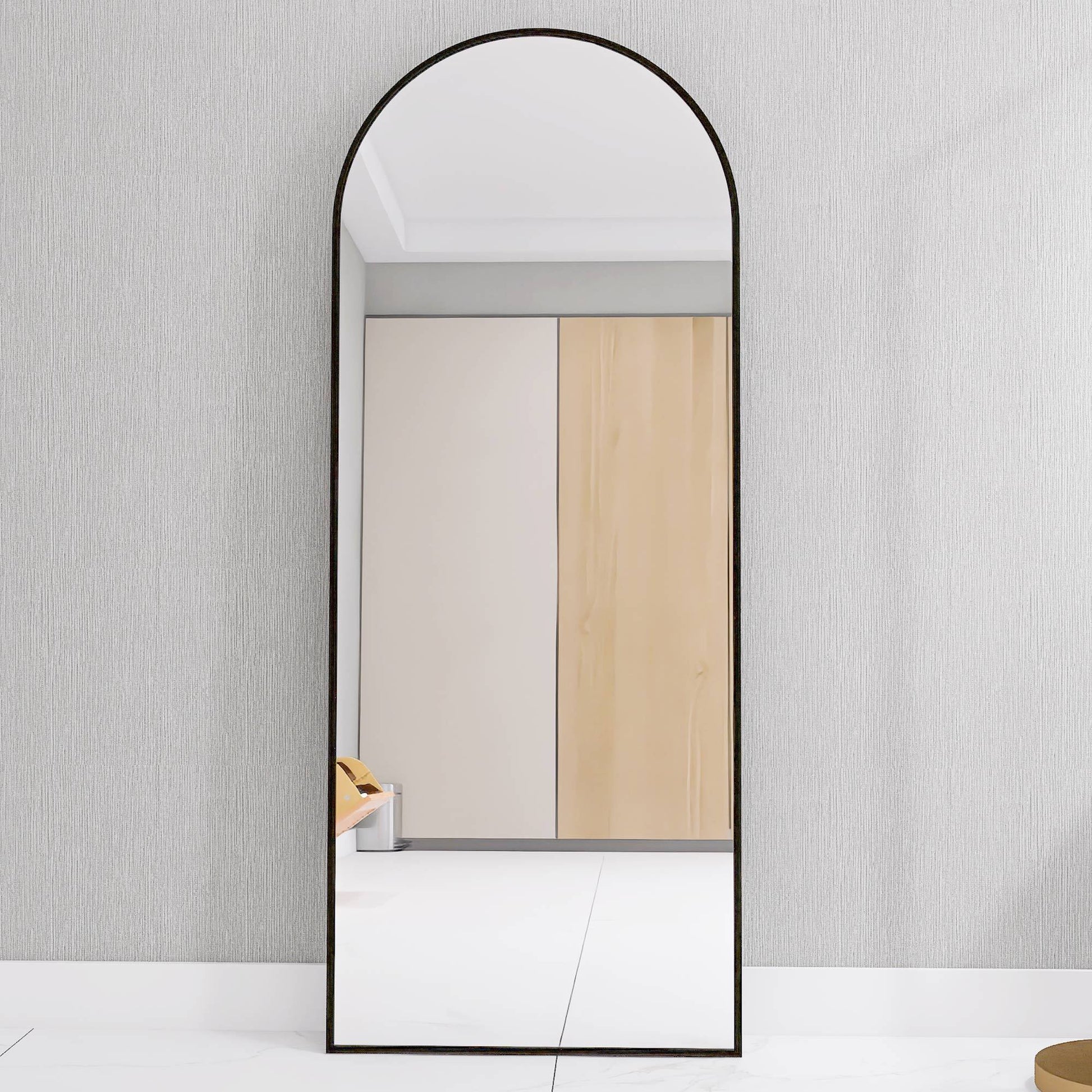 65" Arched Full Length Mirror Floor Dressing Mirror Black Black Glass