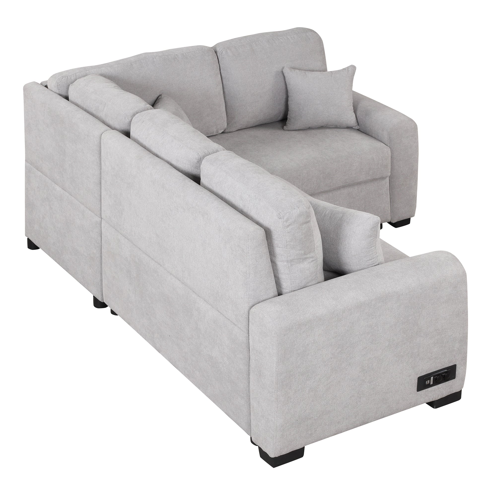 87.4"Sectional Sleeper Sofa With Usb Charging Port And Plug Outlet,Pull Out Sofa Bed With 3 Pillows, L Shape Chaise For Living Room Small Apartment,Grey Old Sku Sg000720Aae Grey Foam Chenille