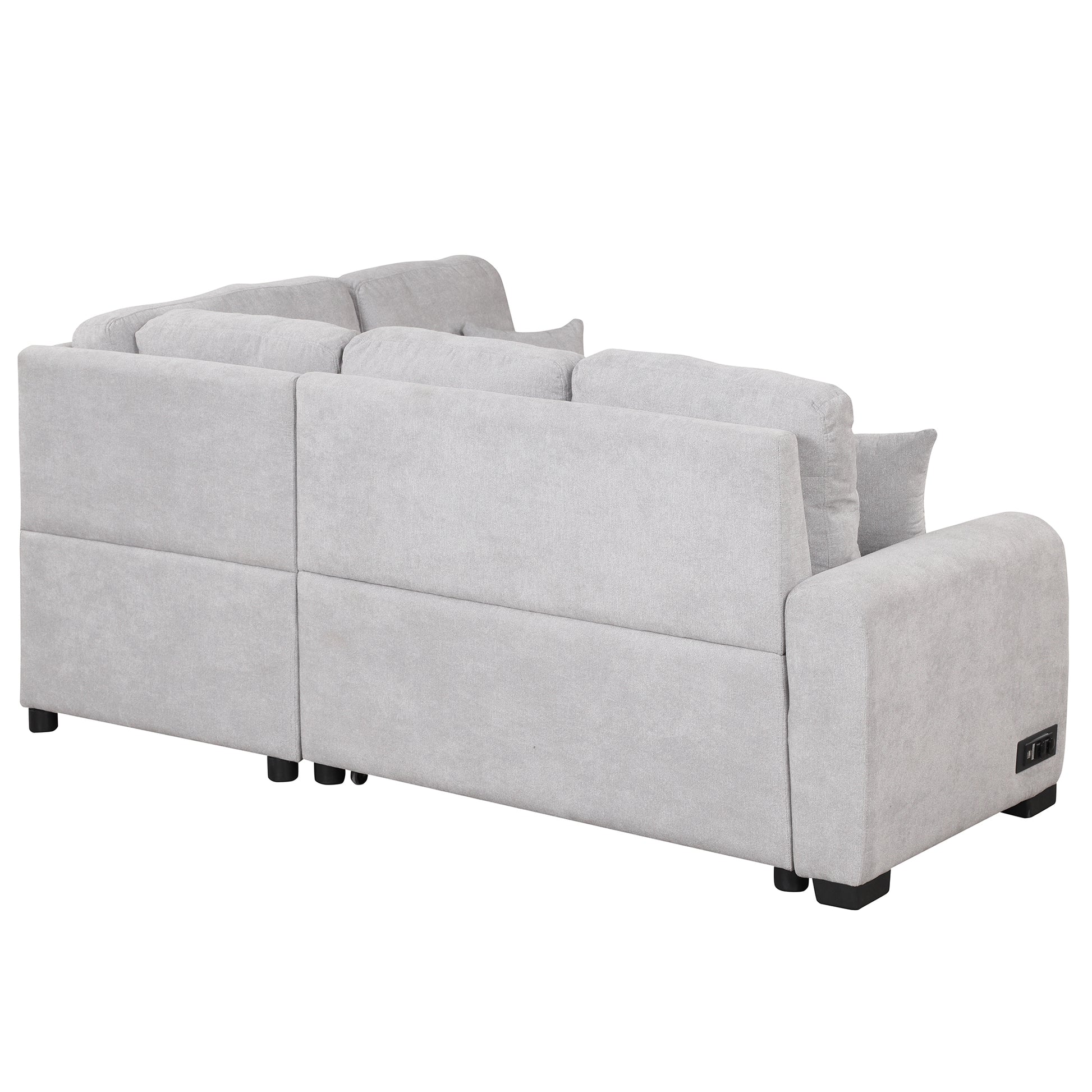 87.4"Sectional Sleeper Sofa With Usb Charging Port And Plug Outlet,Pull Out Sofa Bed With 3 Pillows, L Shape Chaise For Living Room Small Apartment,Grey Old Sku Sg000720Aae Grey Foam Chenille