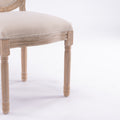 French Style Solid Wood Frame Linen Fabric Oval Back Dining Chair,Set Of 2,Cream Beige Foam Solid Wood