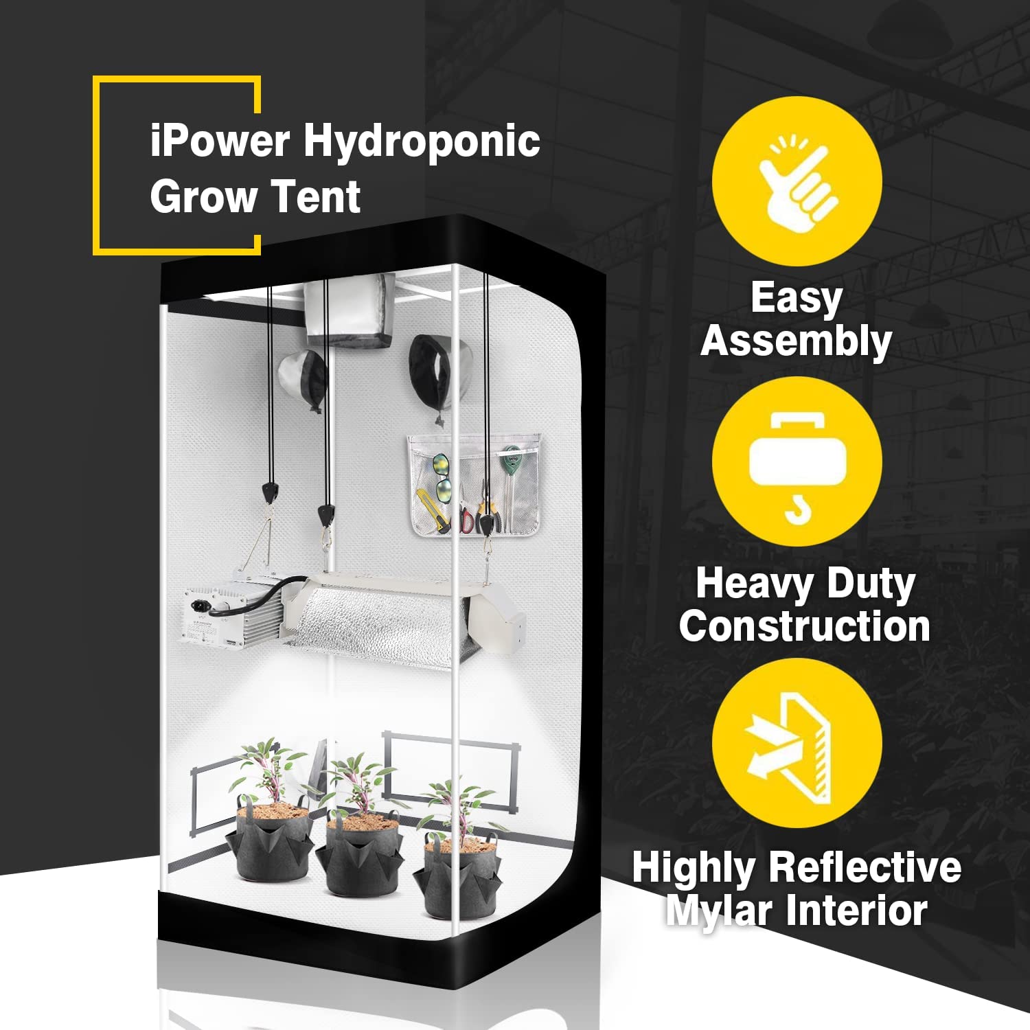 Ipower Gltentxs3 Grow Tent With Reflective Mylar 32" X 32" X 63" Indoor Hydroponic Water Resistant Complete System, Black Black Oxford Fabric