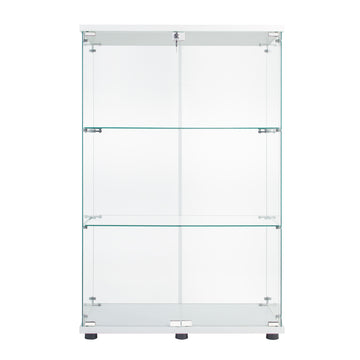 Two Door Glass Cabinet Glass Display Cabinet With 3 Shelves, White White Glass