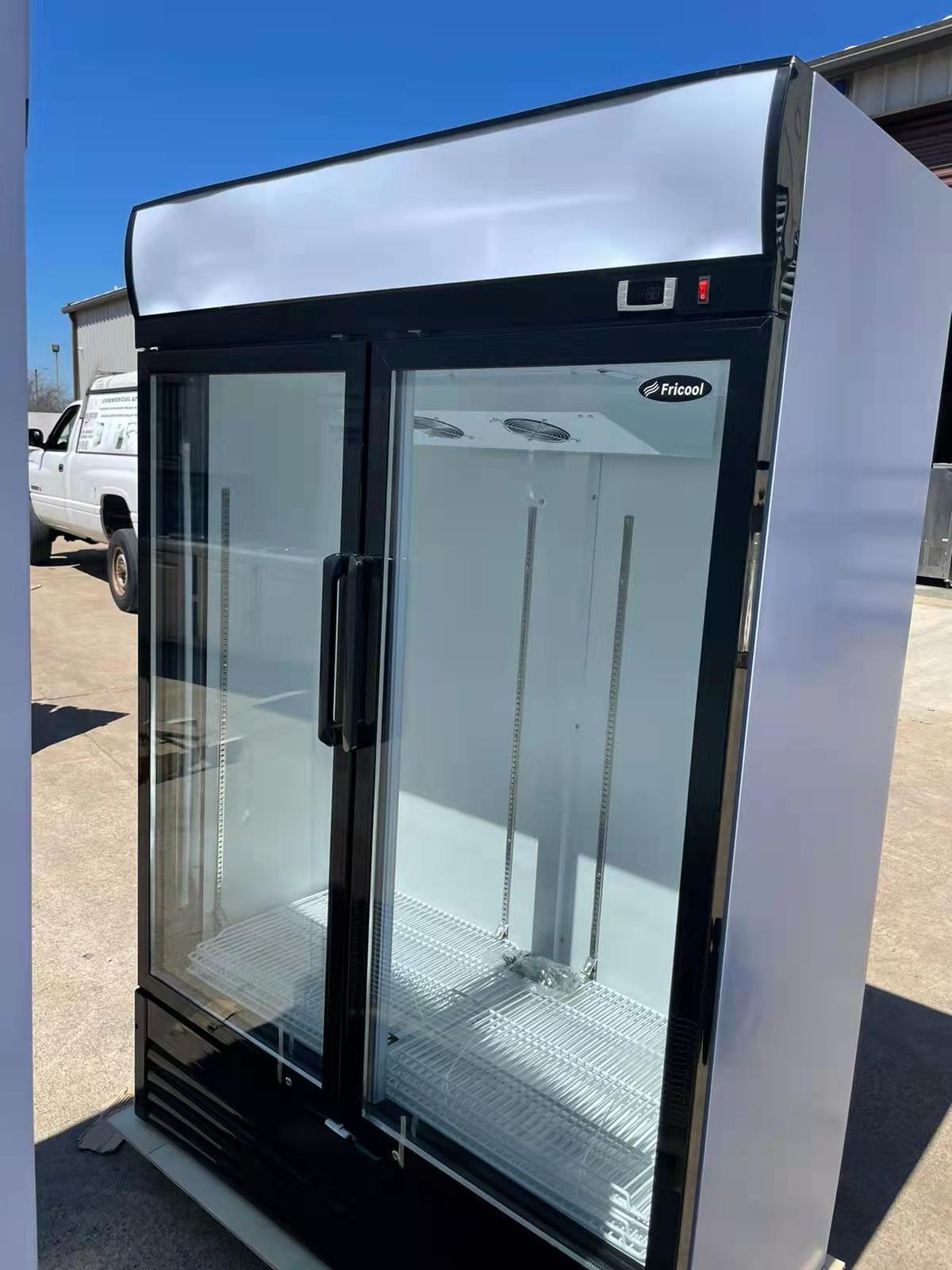 51" Glass Door Merchandiser Refrigerator Beverage Cooler With Swing Door Antique White Polyurethane Metal