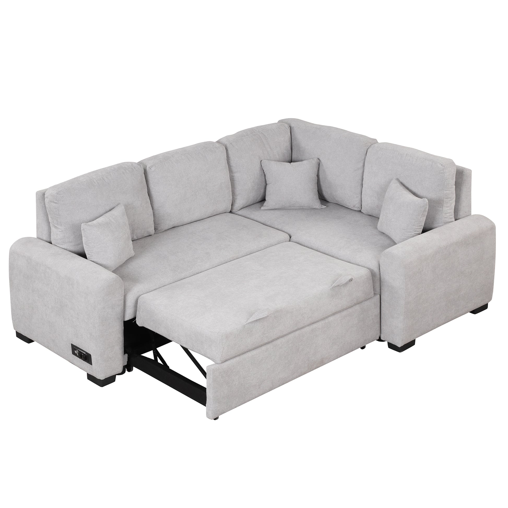 87.4"Sectional Sleeper Sofa With Usb Charging Port And Plug Outlet,Pull Out Sofa Bed With 3 Pillows, L Shape Chaise For Living Room Small Apartment,Grey Old Sku Sg000720Aae Grey Foam Chenille