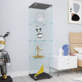 4 Shelves Glass Cabinet Glass Display Cabinet With One Door, Black Black Glass