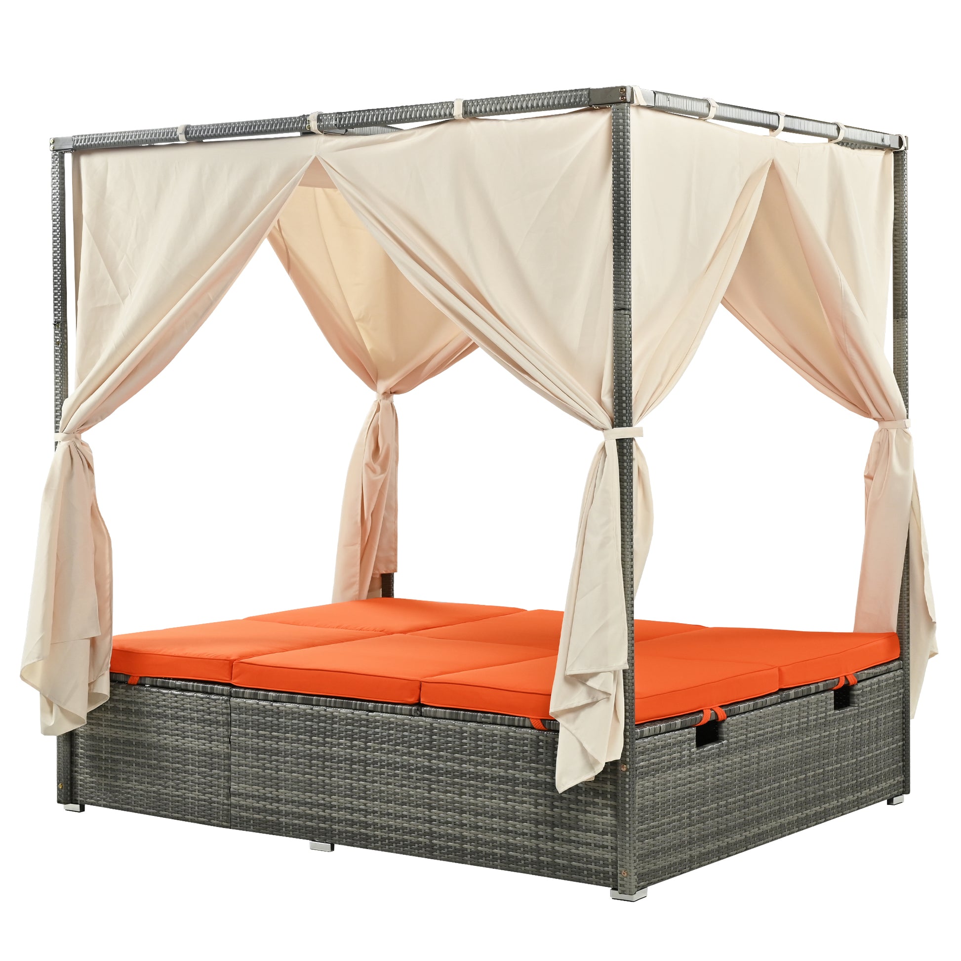 Adjustable Sun Bed With Curtain,High Comfort,With 3 Colors Orange Hdpe