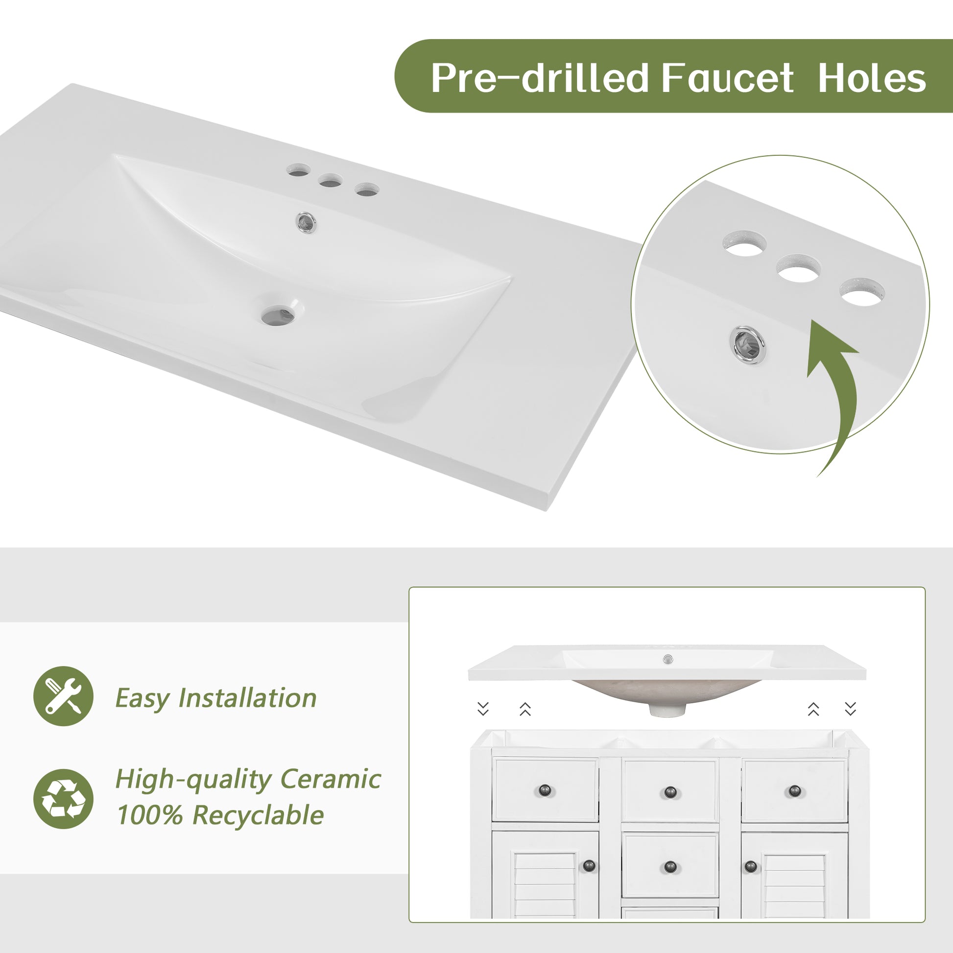 36" Bathroom Vanity With Ceramic Basin, Two Cabinets And Five Drawers, Solid Wood Frame, White Old Sku: Sy999202Aak 1 White Solid Wood Mdf