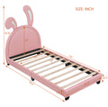 Twin Size Upholstered Leather Platform Bed With Rabbit Ornament, Pink Pink Pu Leather