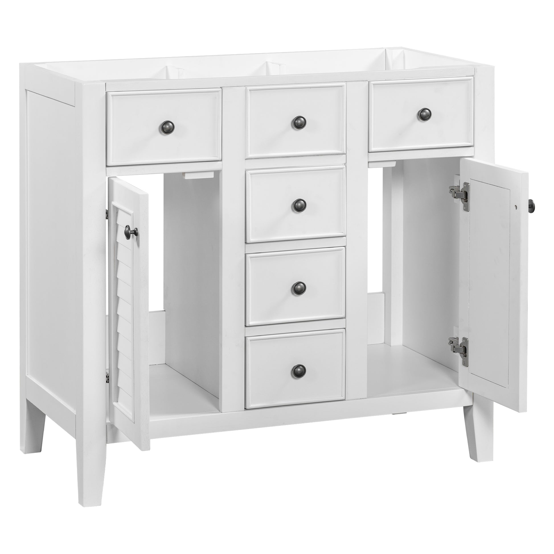 36" Bathroom Vanity Without Sink, Cabinet Base Only, Two Cabinets And Five Drawers, Solid Wood Frame, White White Solid Wood Mdf