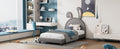 Twin Size Upholstered Leather Platform Bed With Rabbit Ornament, Gray Gray Pu Leather