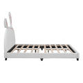 Full Size Upholstered Leather Platform Bed With Rabbit Ornament, White White Pu Leather