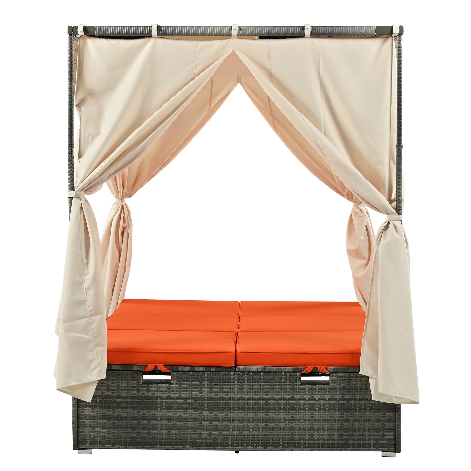 Adjustable Sun Bed With Curtain,High Comfort,With 3 Colors Orange Hdpe