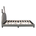 Full Size Upholstered Leather Platform Bed With Rabbit Ornament, Gray Gray Pu Leather