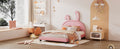 Full Size Upholstered Leather Platform Bed With Rabbit Ornament, Pink Pink Pu Leather