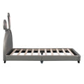 Twin Size Upholstered Leather Platform Bed With Rabbit Ornament, Gray Gray Pu Leather