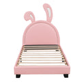 Twin Size Upholstered Leather Platform Bed With Rabbit Ornament, Pink Pink Pu Leather