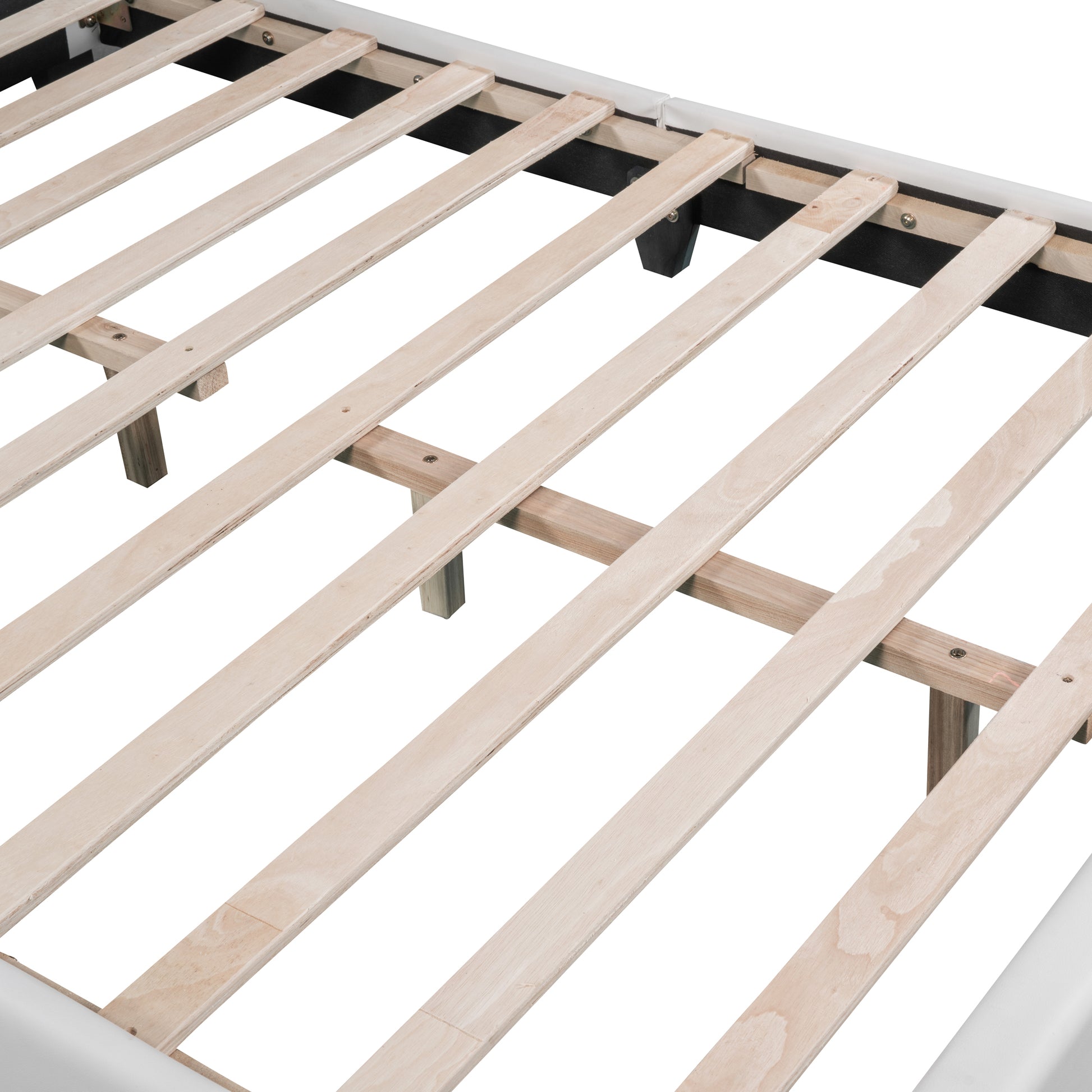 Full Size Upholstered Leather Platform Bed With Rabbit Ornament, White White Pu Leather