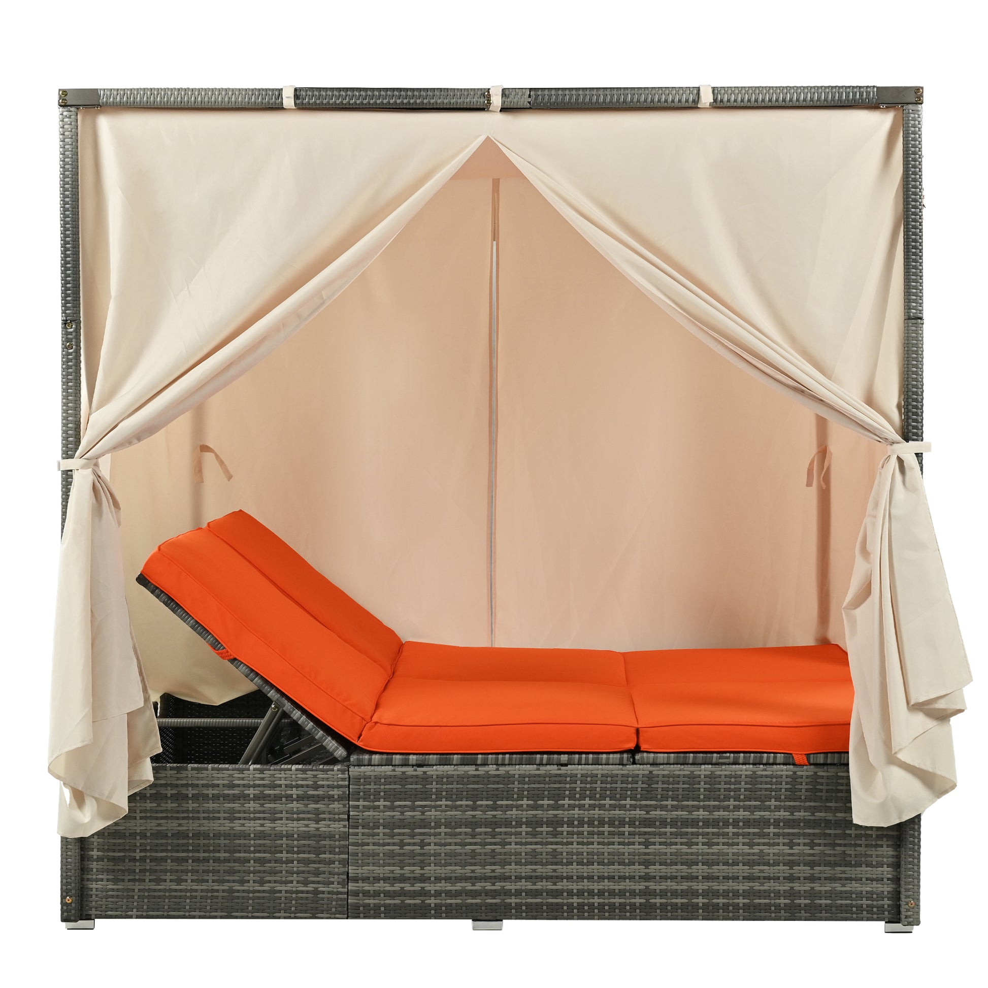 Adjustable Sun Bed With Curtain,High Comfort,With 3 Colors Orange Hdpe