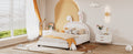Full Size Upholstered Leather Platform Bed With Rabbit Ornament, White White Pu Leather