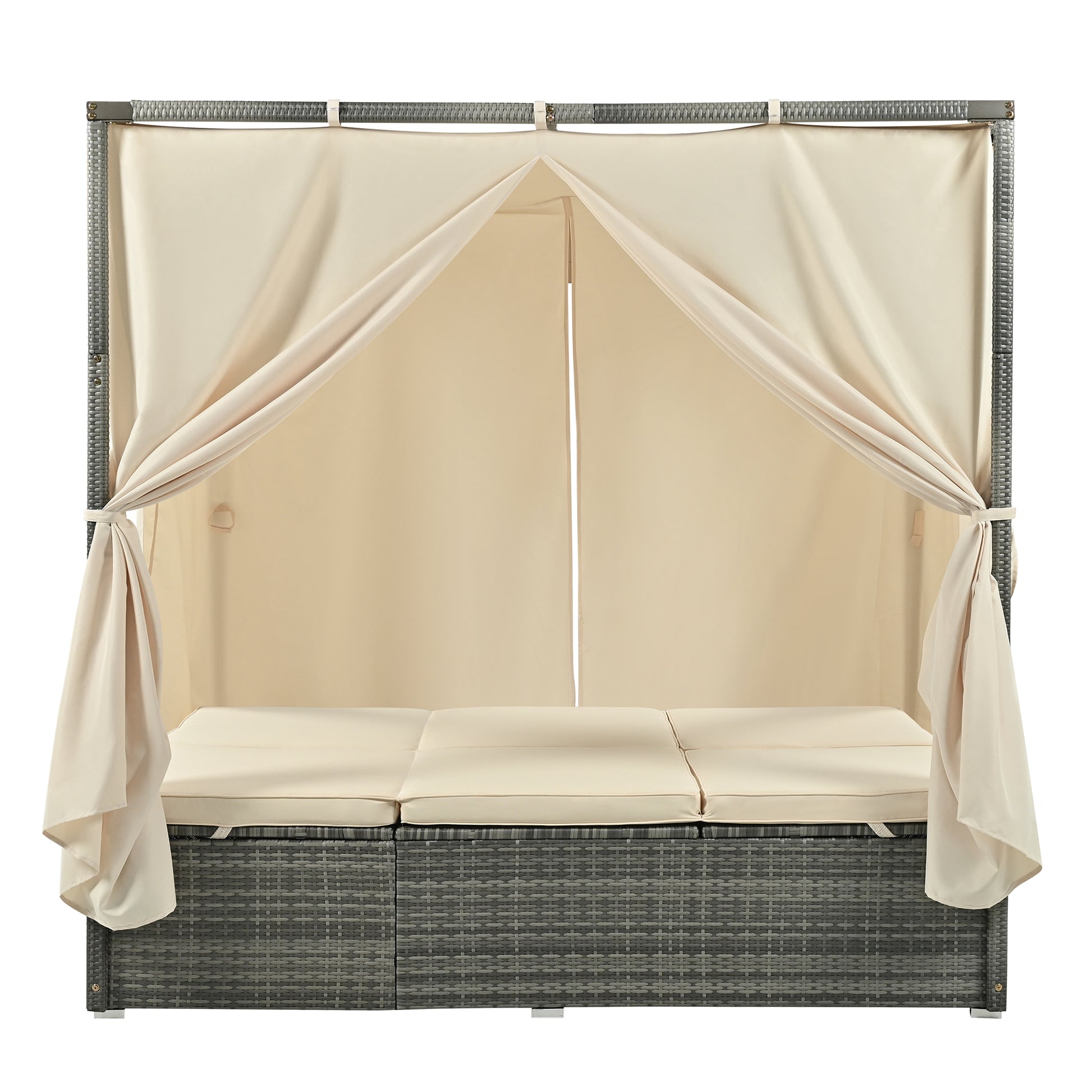 Adjustable Sun Bed With Curtain,High Comfort,With 3 Colors Beige Hdpe