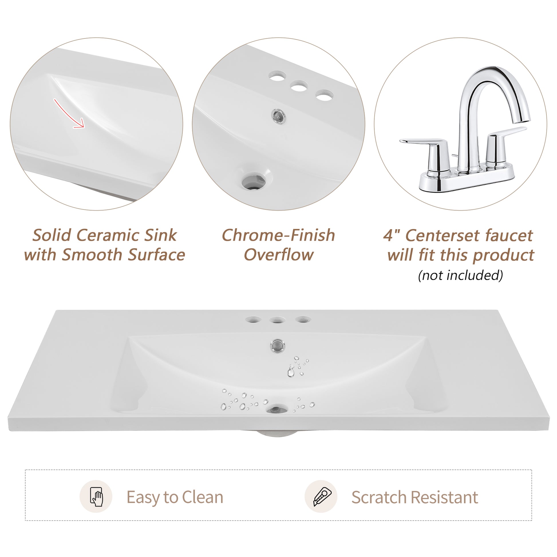 36" Bathroom Vanity With Ceramic Basin, Two Cabinets And Five Drawers, Solid Wood Frame, White Old Sku: Sy999202Aak 1 White Solid Wood Mdf