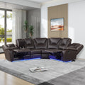 Modern Faux Leather Manual Reclining With Center Console And Led Light Strip,Living Room Furniture Set,Pu Symmetrical Couch With 2 Cup Holders And Storage For Living Room,Brown Brown Foam Pu Leather