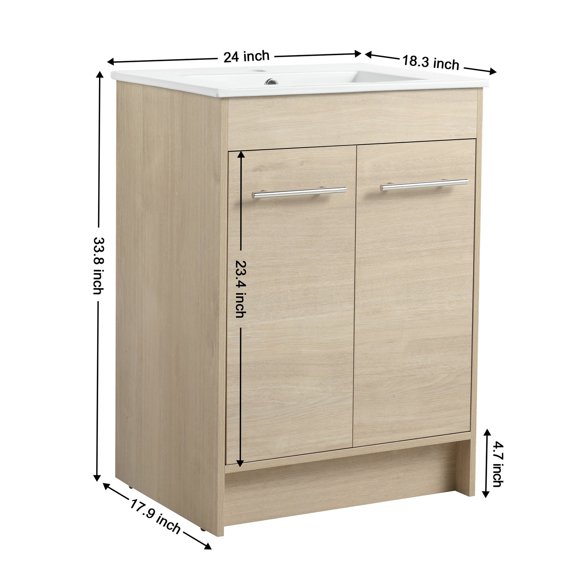 24 Inch Bathroom Cabinet With Sink,Soft Close Doors Kd Packing ,Bvb05224Plo Plain Light Oak 2 Bathroom Freestanding Plywood