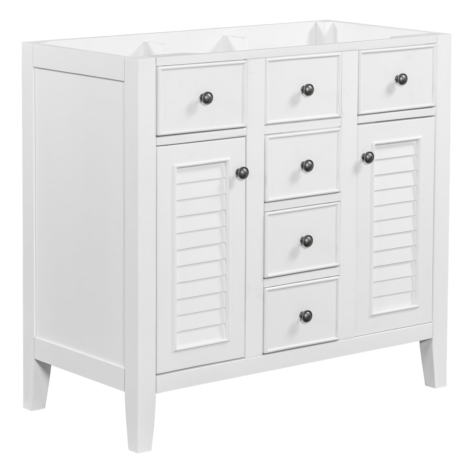 36" Bathroom Vanity Without Sink, Cabinet Base Only, Two Cabinets And Five Drawers, Solid Wood Frame, White White Solid Wood Mdf