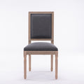 French Style Solid Wood Frame Linen Fabric Square Back Dining Chair,Set Of 2,Grey Gray Foam Solid Wood