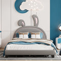 Full Size Upholstered Leather Platform Bed With Rabbit Ornament, Gray Gray Pu Leather