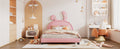 Full Size Upholstered Leather Platform Bed With Rabbit Ornament, Pink Pink Pu Leather