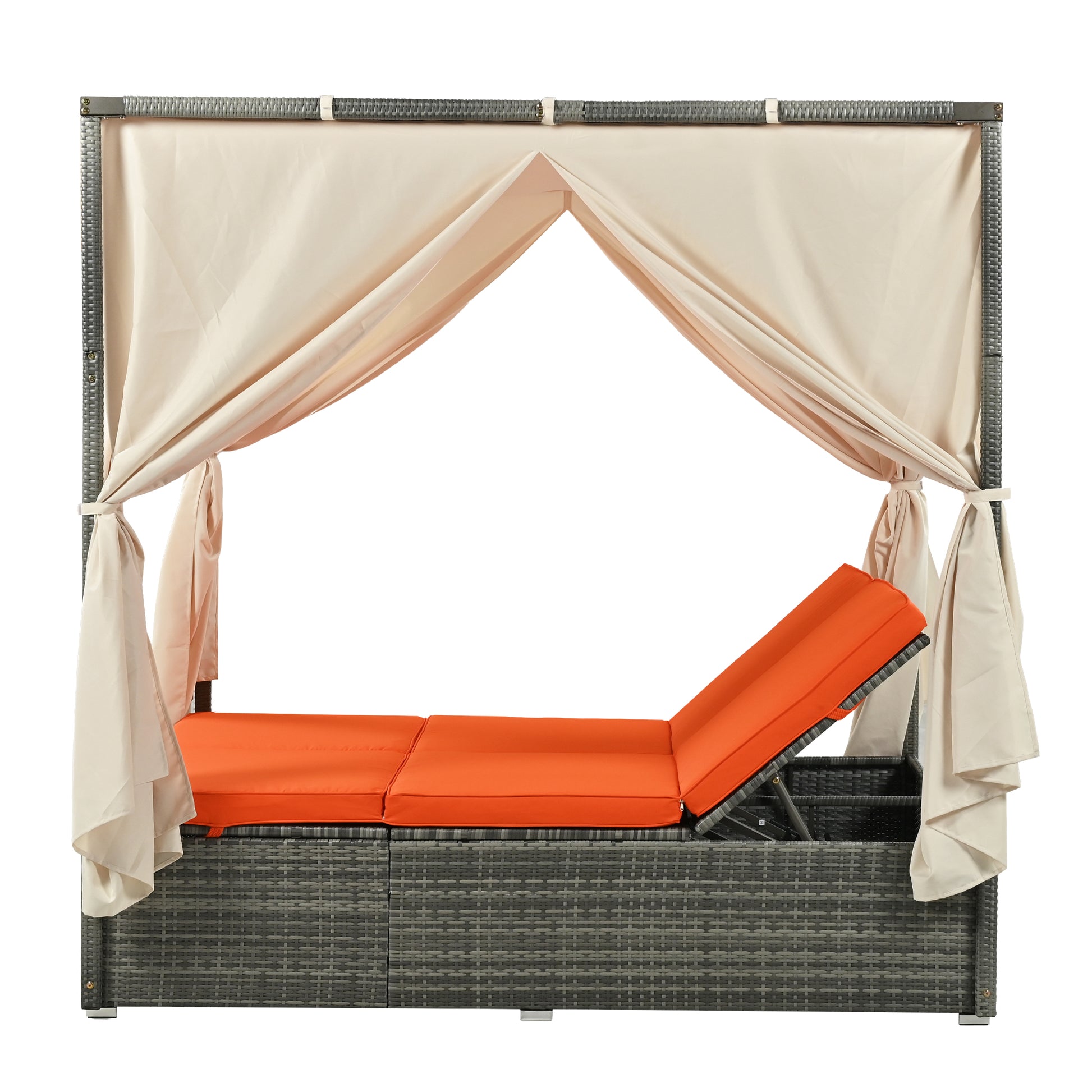 Adjustable Sun Bed With Curtain,High Comfort,With 3 Colors Orange Hdpe