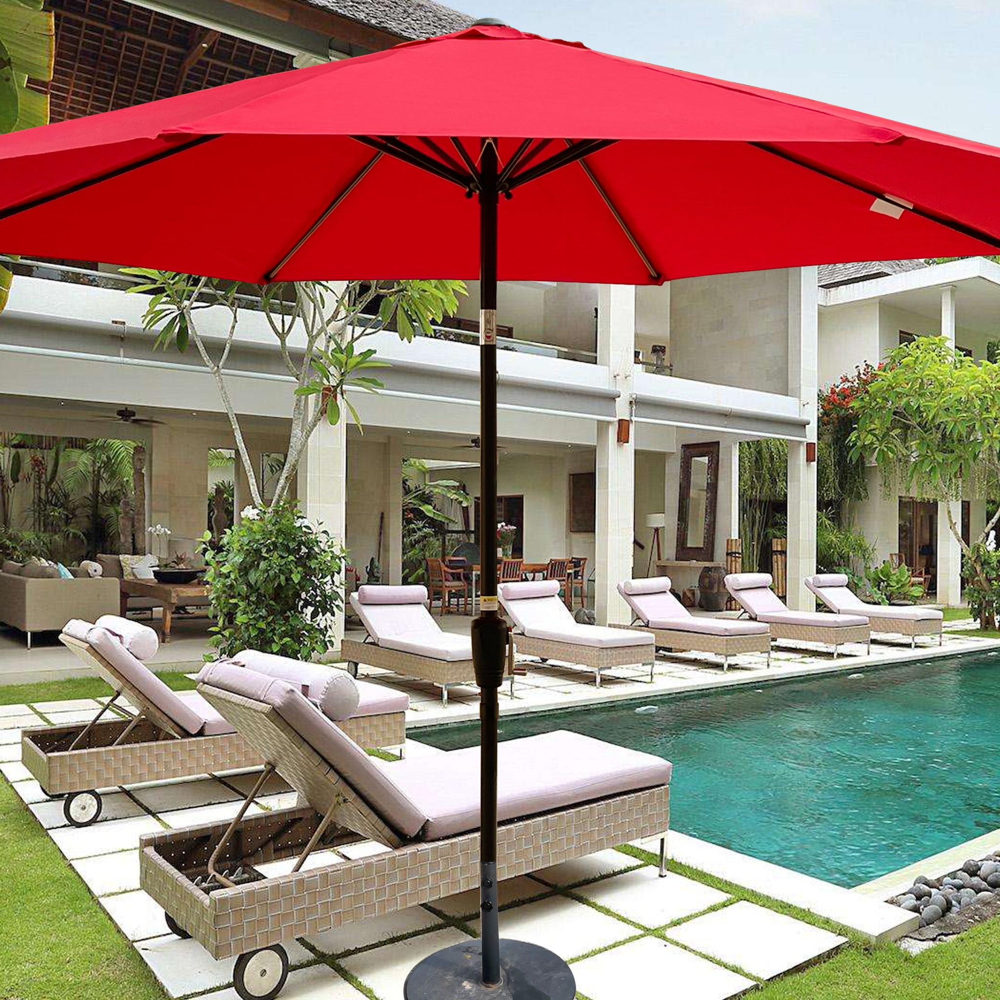 Outdoor Patio Umbrella 10Ft 3M Without Flap ,8Pcs Ribs,With Tilt ,With Crank,Without Base, Red,Pole Size 38Mm 1.49Inch Red Steel