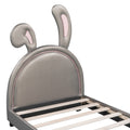 Twin Size Upholstered Leather Platform Bed With Rabbit Ornament, Gray Gray Pu Leather