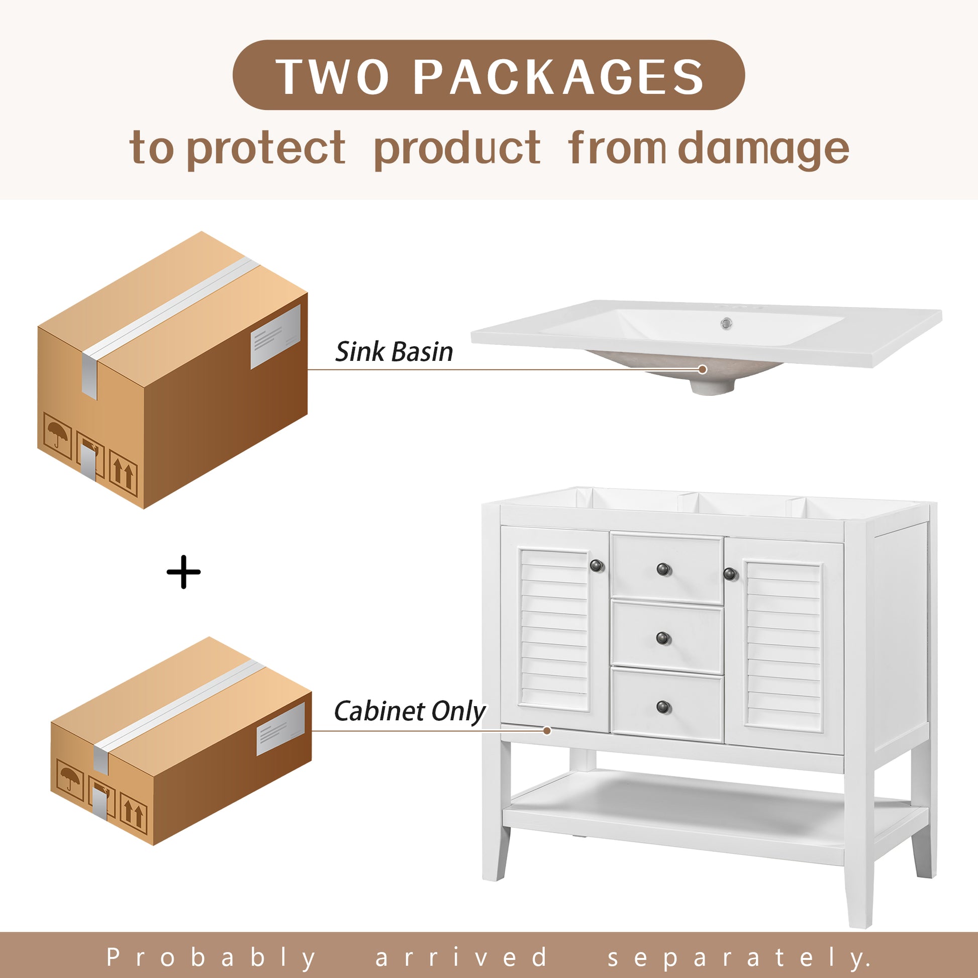36" Bathroom Vanity With Ceramic Basin, Two Cabinets And Drawers, Open Shelf, Solid Wood Frame, White Old Sku: Sy999101Aak 1 White Solid Wood Mdf