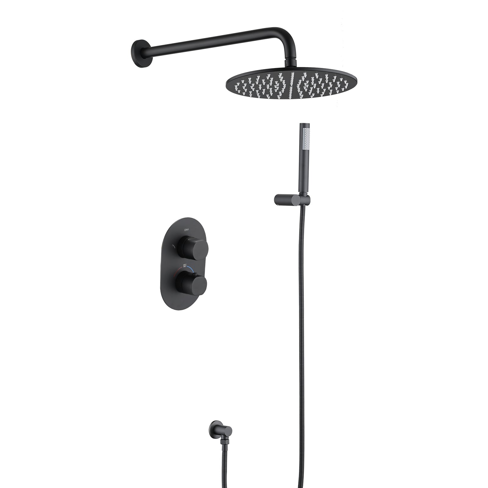 10" Rainfall Shower Head Thermostatic Complete Shower System Matte Black Matte Black Brass