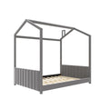 Full Size Velvet House Bed Wood Bed, Gray Gray Velvet