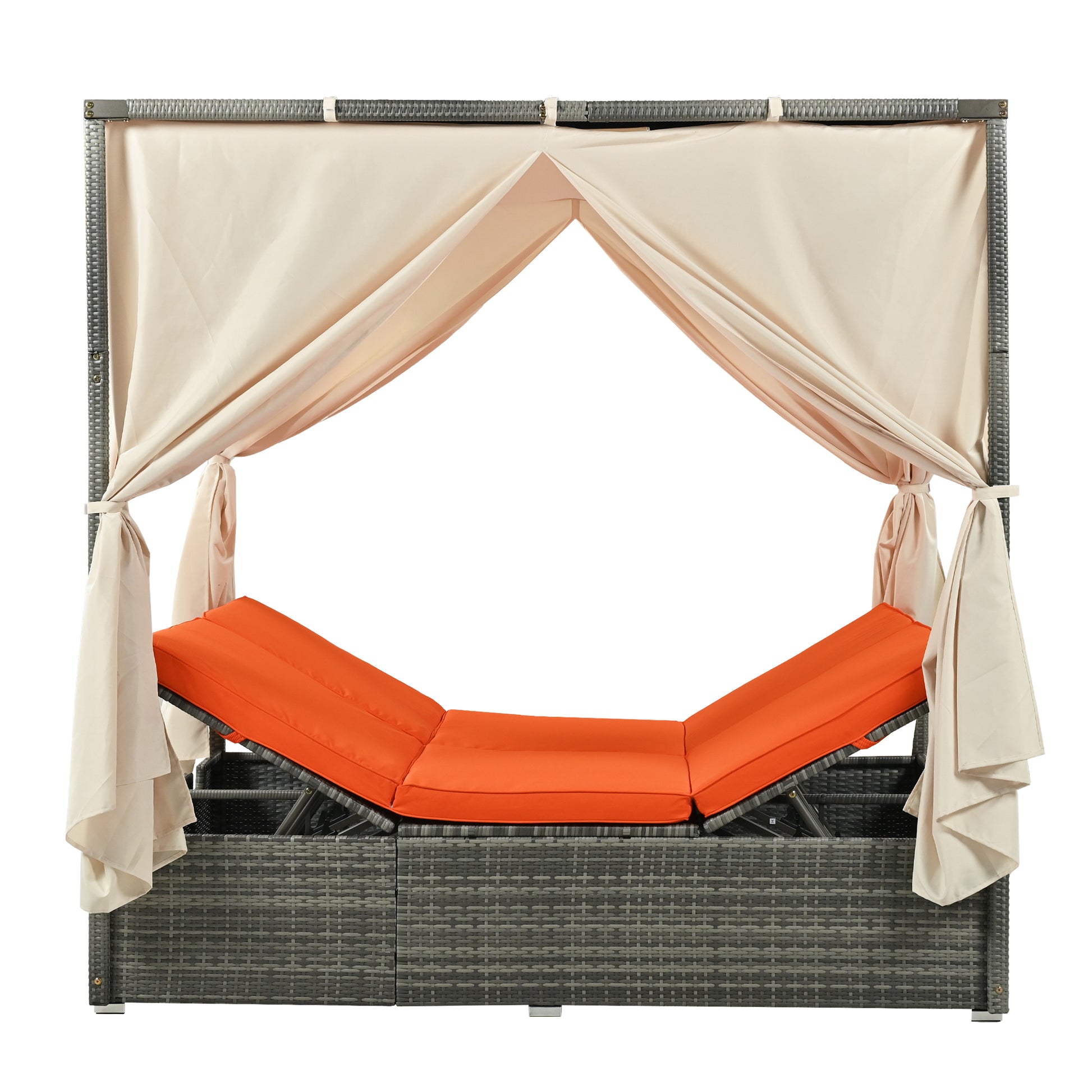 Adjustable Sun Bed With Curtain,High Comfort,With 3 Colors Orange Hdpe