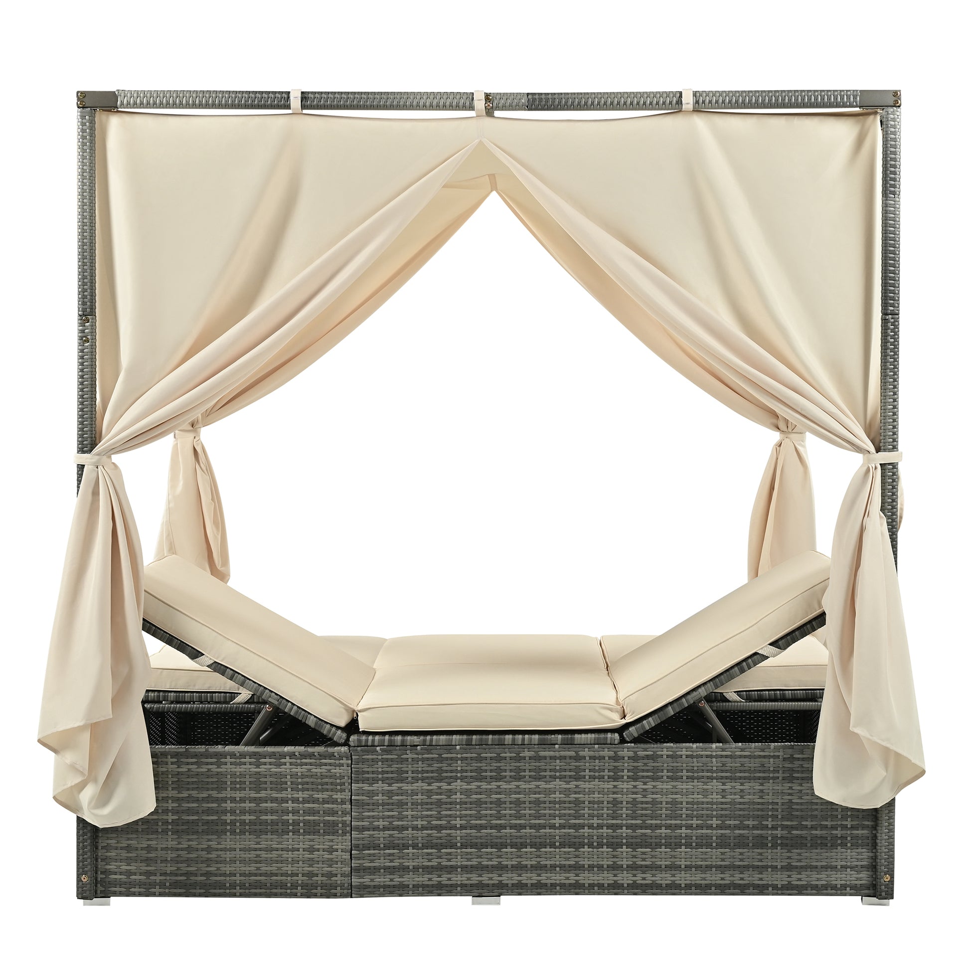 Adjustable Sun Bed With Curtain,High Comfort,With 3 Colors Beige Hdpe